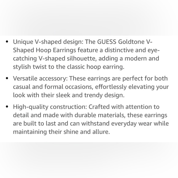 BNWT GUESS V SHAPED CRYSTAL BEZEL SET HOOP EARRINGS IN A GOLD TONE METAL POSTS - Picture 6 of 8